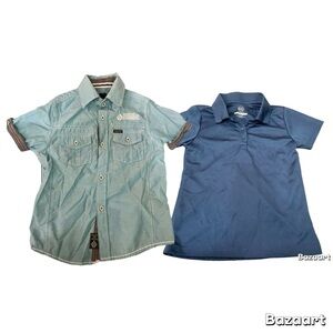 2 Pair Sz 6 Boys Blue Button Front Shirt Swiss Cross Denim Wonder Nation